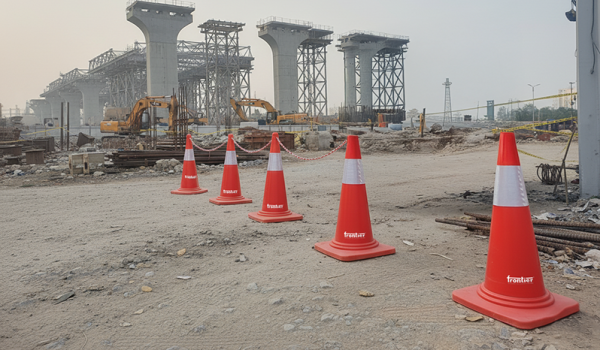 750 mm Height One-Piece Moulded Cones with 150 mm Reflective Tape – Pack of 5 Safety Cones with 10 Meter Plastic Chain.